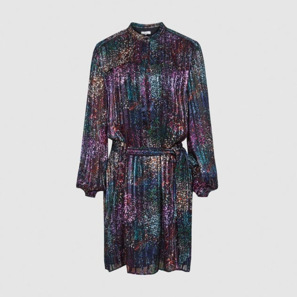 Reiss Vibrant Long Sleeve Dress with Belt